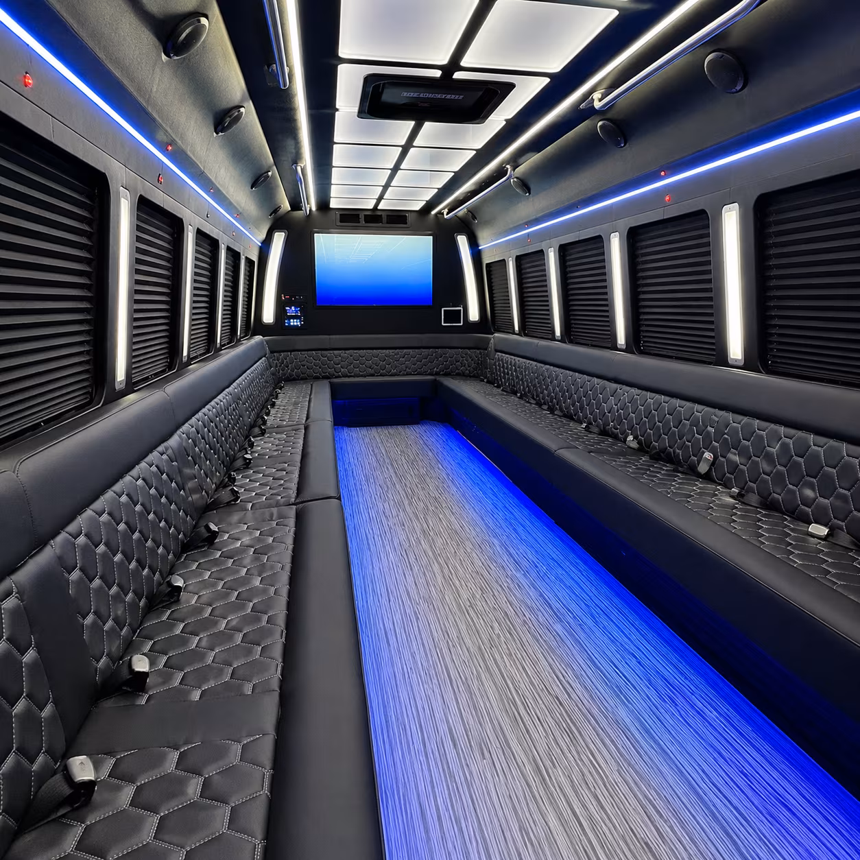 greeley 50 passenger party bus inside